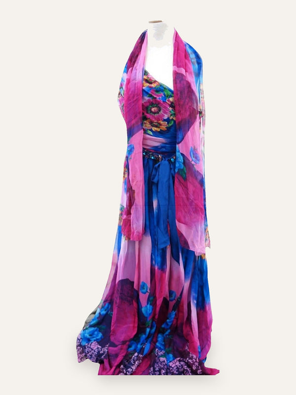 Italian 90s Floral Silk Dress