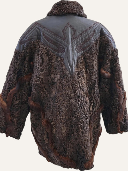 Swakara Fur Hand-Stitched Leather Coat