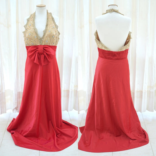 Vittorio Italia Satin Evening Gown Gold Beaded Bodice