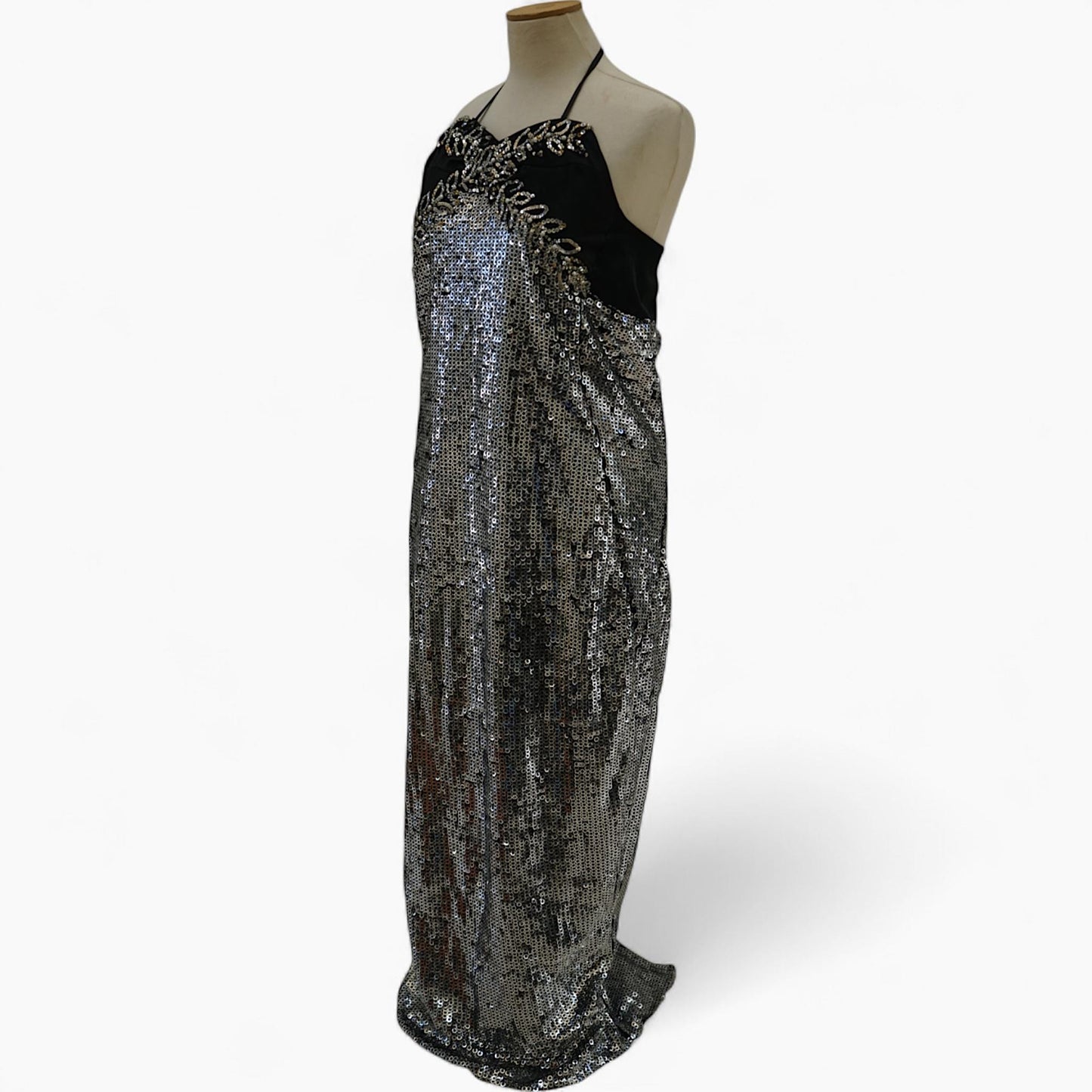 Sequin Column Gown with Beaded Laurel Halter