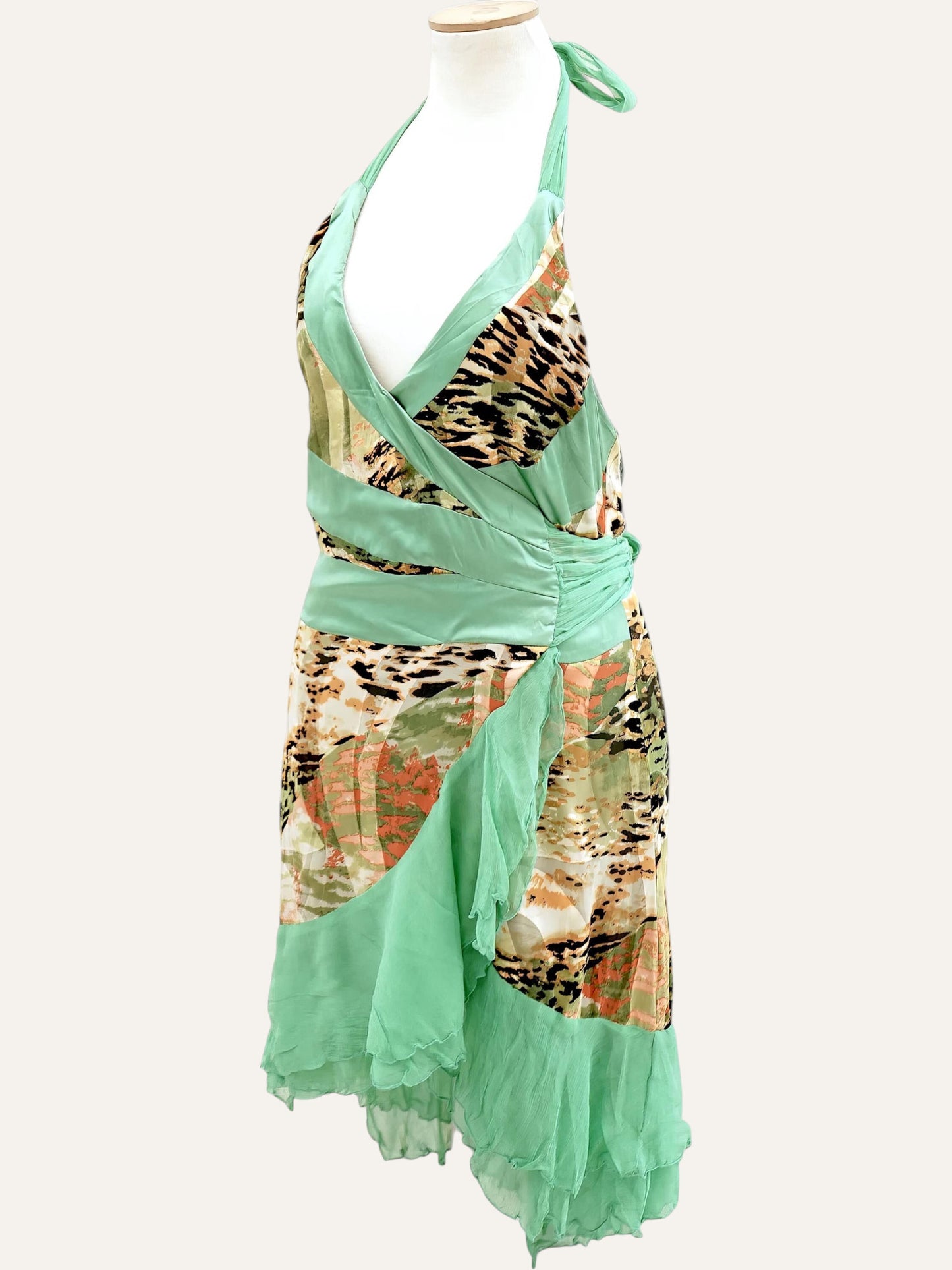 Mitropoulos Pure Silk Halter Dress Leopard Floral Print