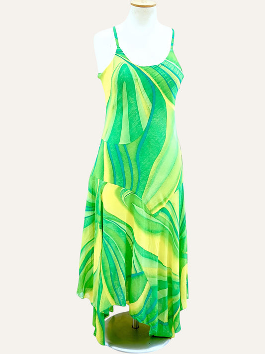 Swirl Print Asymmetric Slip Dress
