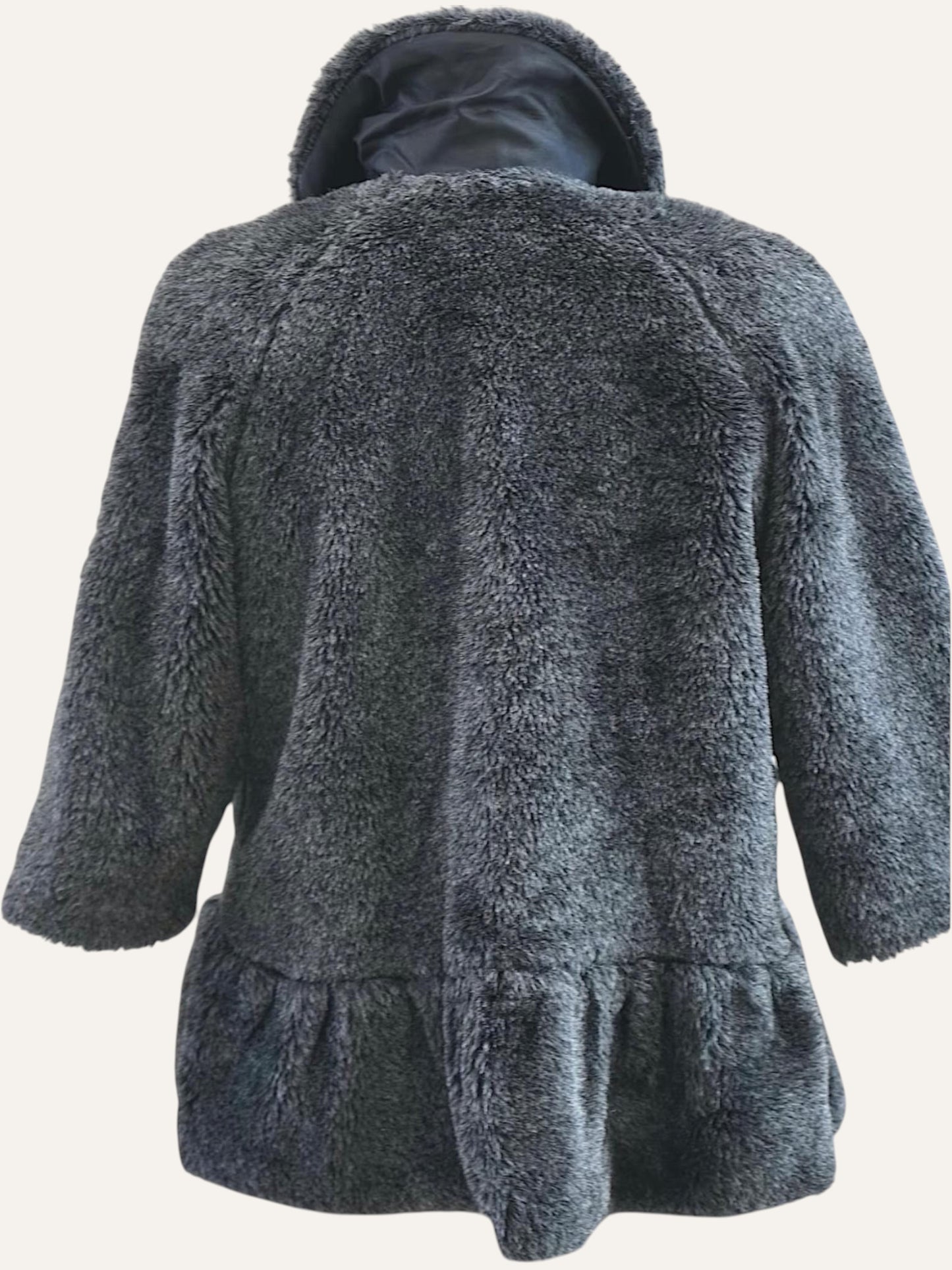 Faux Fur Drop-Waist Coat Three-Quarter Sleeve