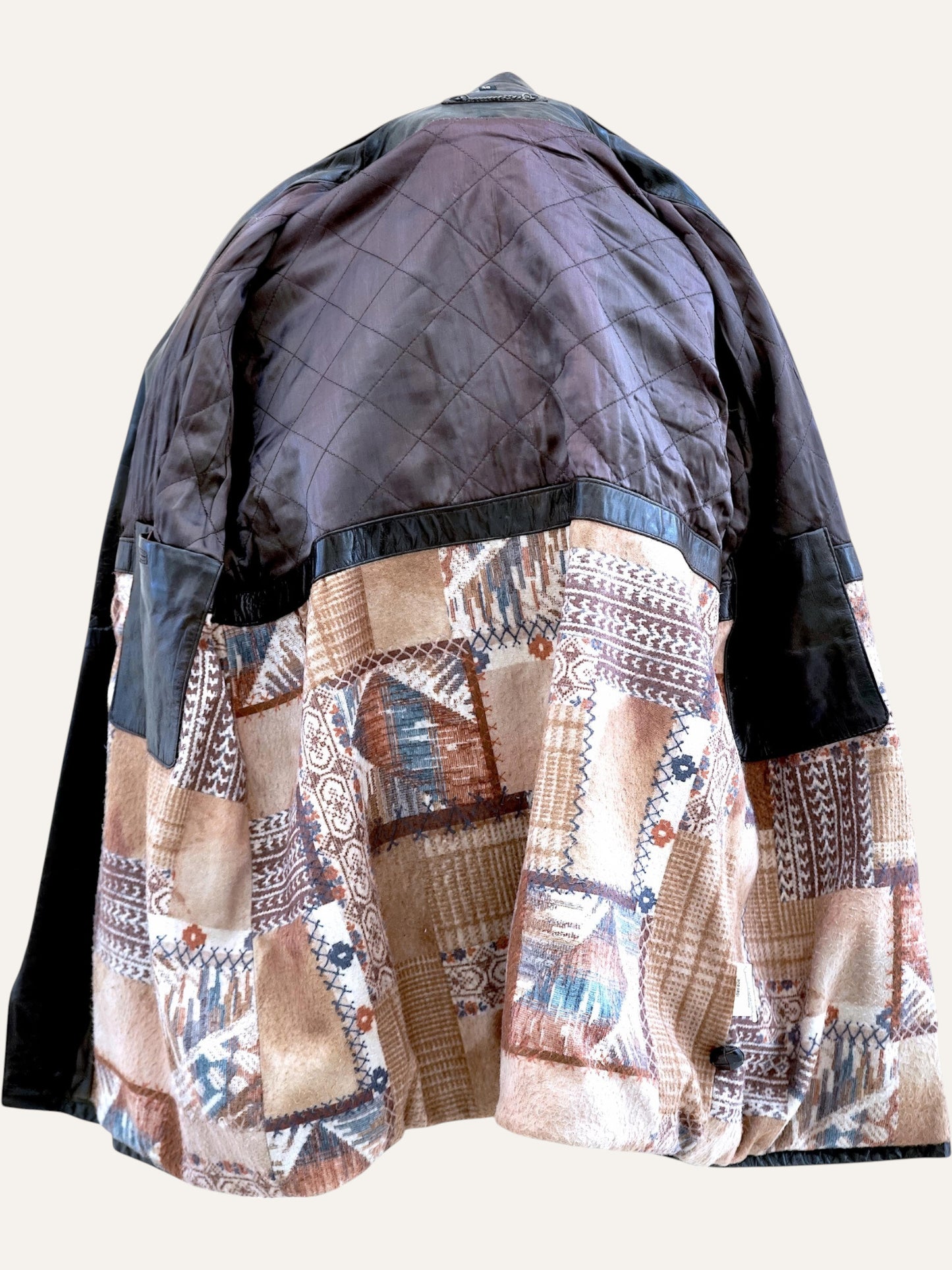 Vinyl Leather Double Breasted Coat with Kilim Lining