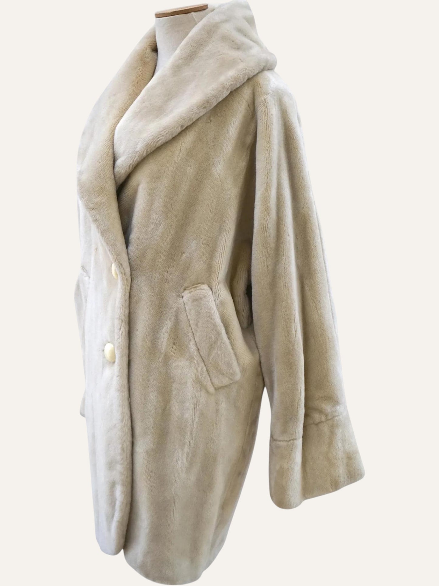 Off White Hooded Faux Fur Coat