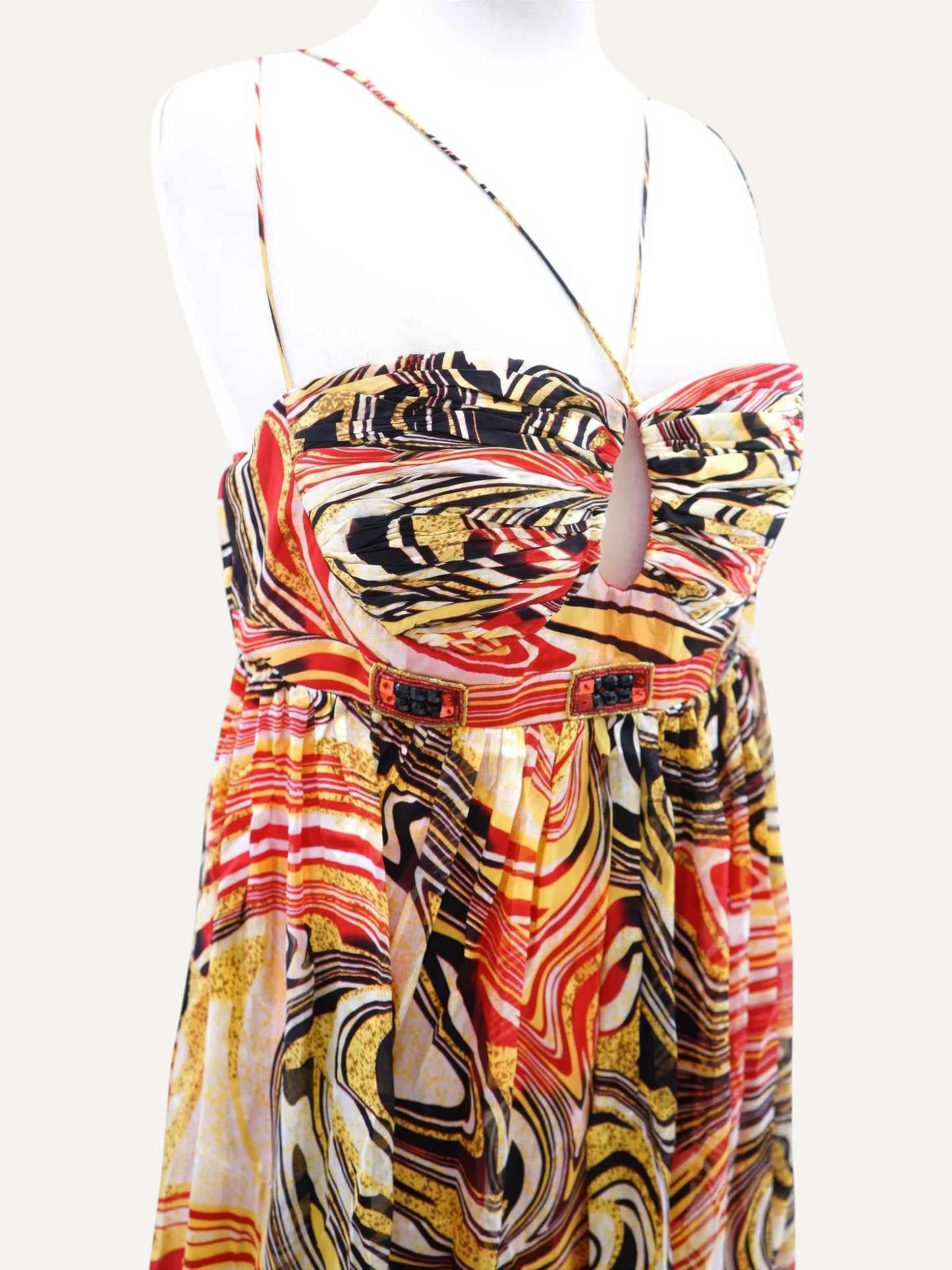Swirl Print Cross-Back Sundress in Scarlet & Saffron