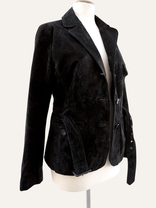Genuine Suede Belted Jacket in Noir