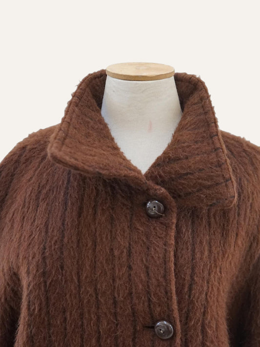 Pure wool boucle striped overcoat, single-breasted