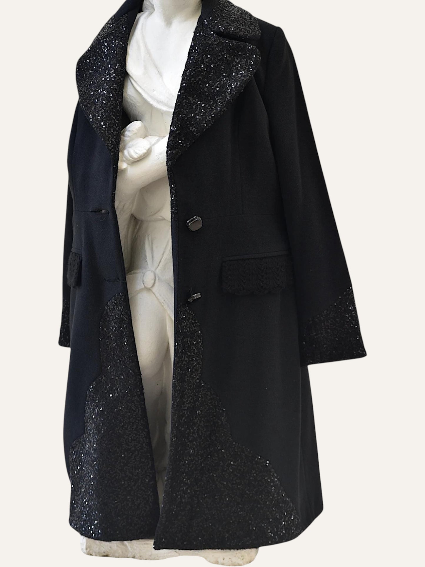 Sequin Lapel & Cuff Detail Coat