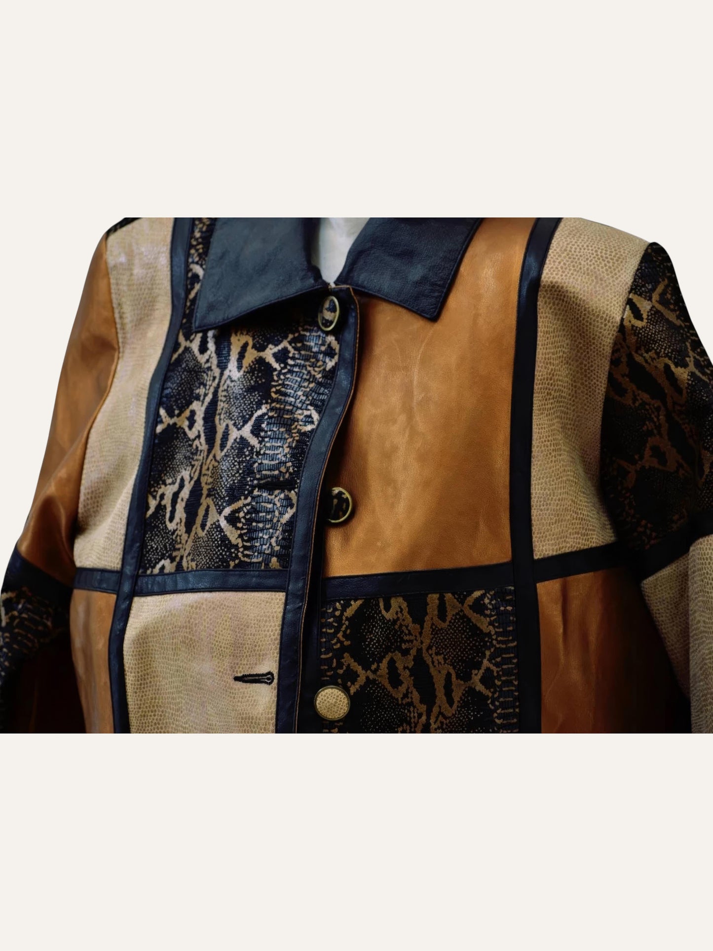 Patchwork Snakeskin Leather Coat