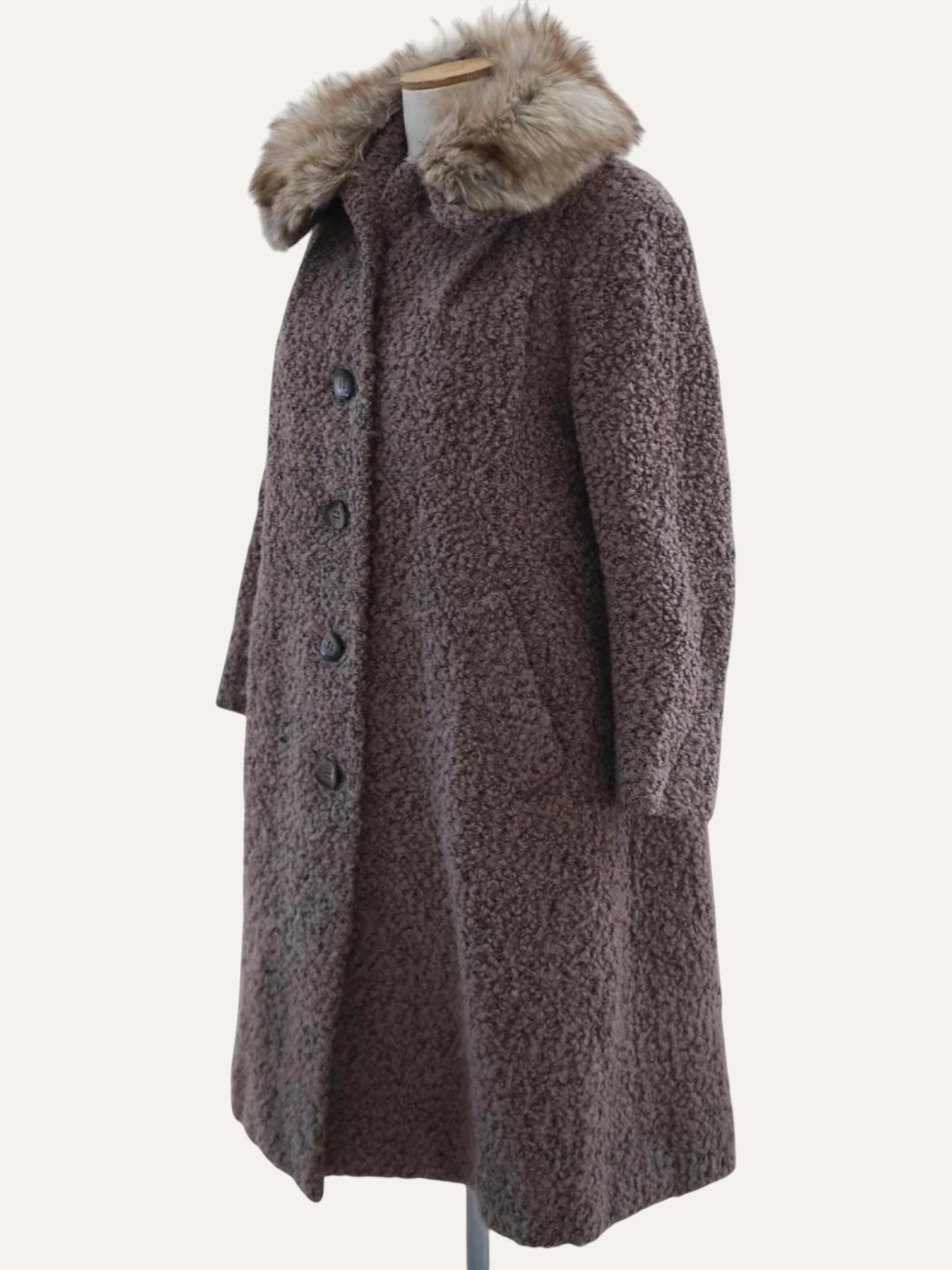 Bouclé Wool Tweed Coat with Fur Collar