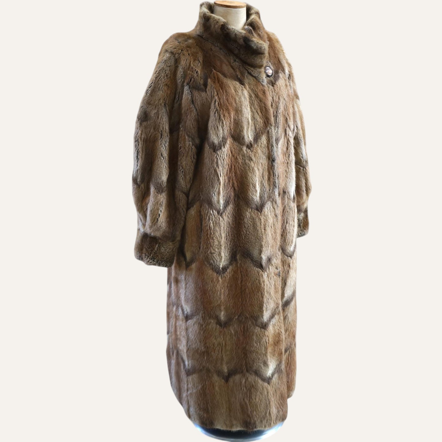 Artisan Chevron-Cut Real Fur Maxi Coat