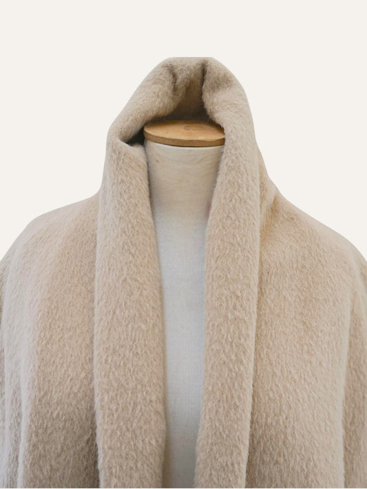 Cream beige alpaca wool coat, open front