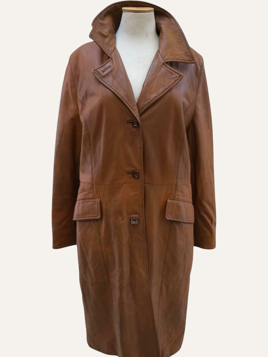 Vera Pella Leather Coat in Cognac