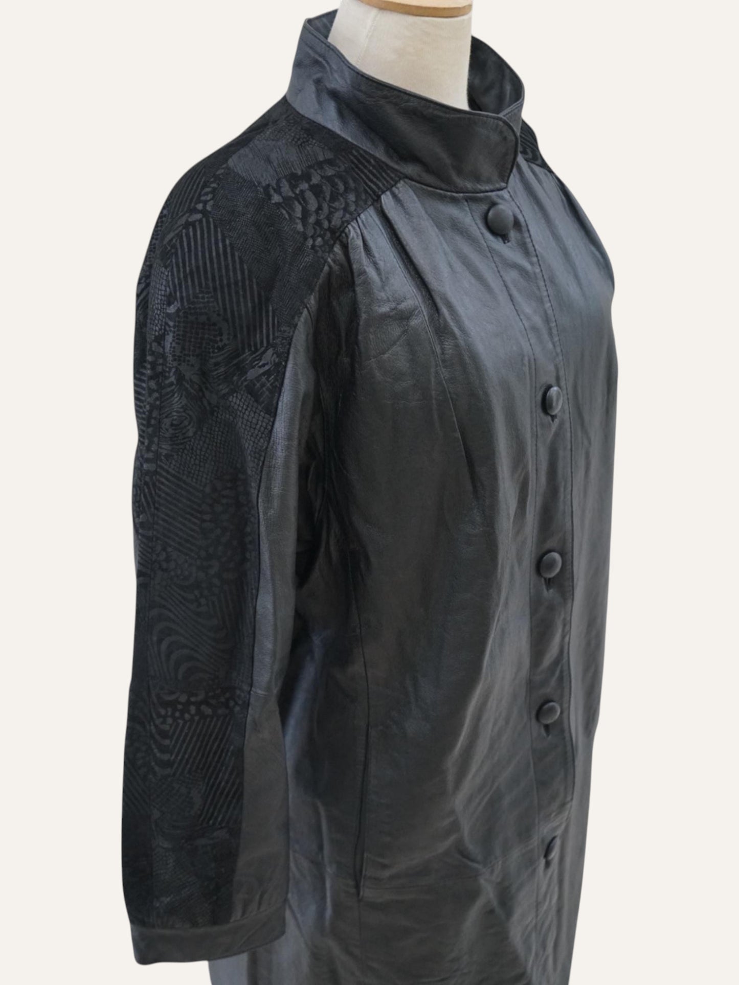 Echtes Leder Leather & Jacquard Maxi Coat
