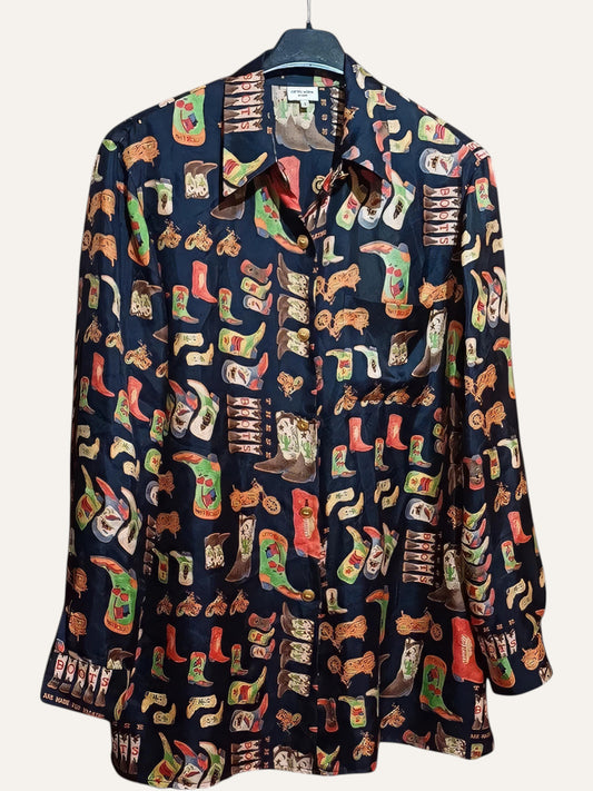 Otto Kern Pure Silk Cowboy Boot Print Shirt