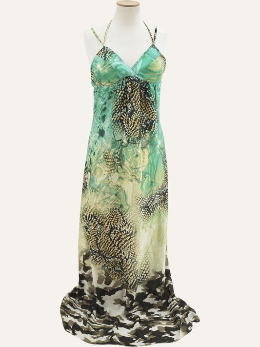 Aslanis Vintage Tropical Print Goddess Dress