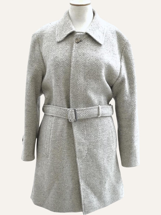 Speckled Herringbone Pure Wool Wrap Coat