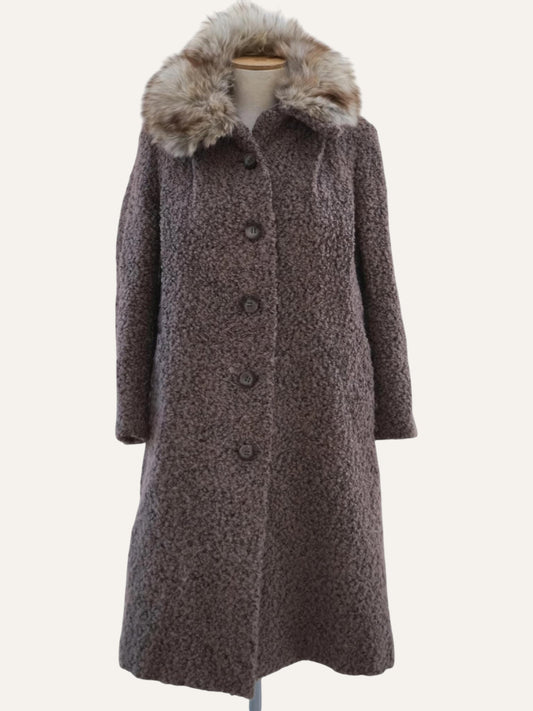 Bouclé Wool Tweed Coat with Fur Collar