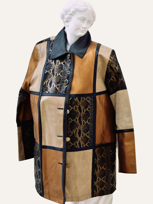 Patchwork Snakeskin Leather Coat