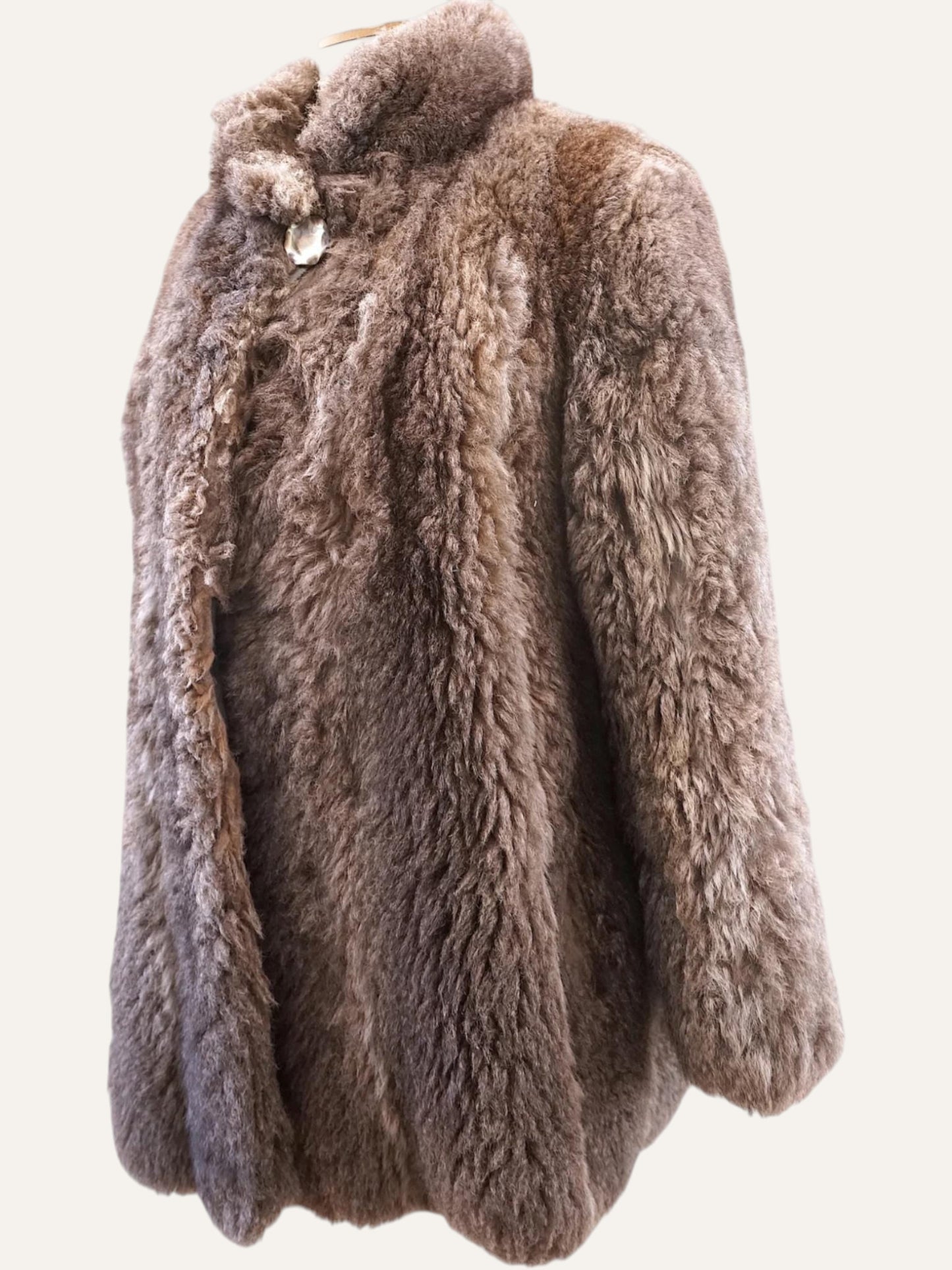 Vintage Fluffy Real Fur Coat in Mushroom