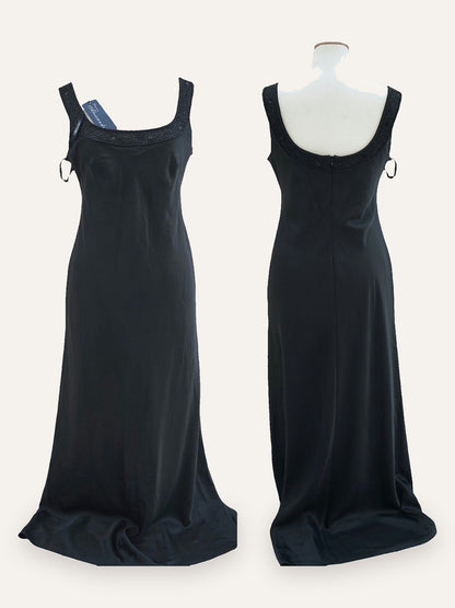 Mario Alessandro Satin Column Gown with Beaded Neckline Unworn Vintage
