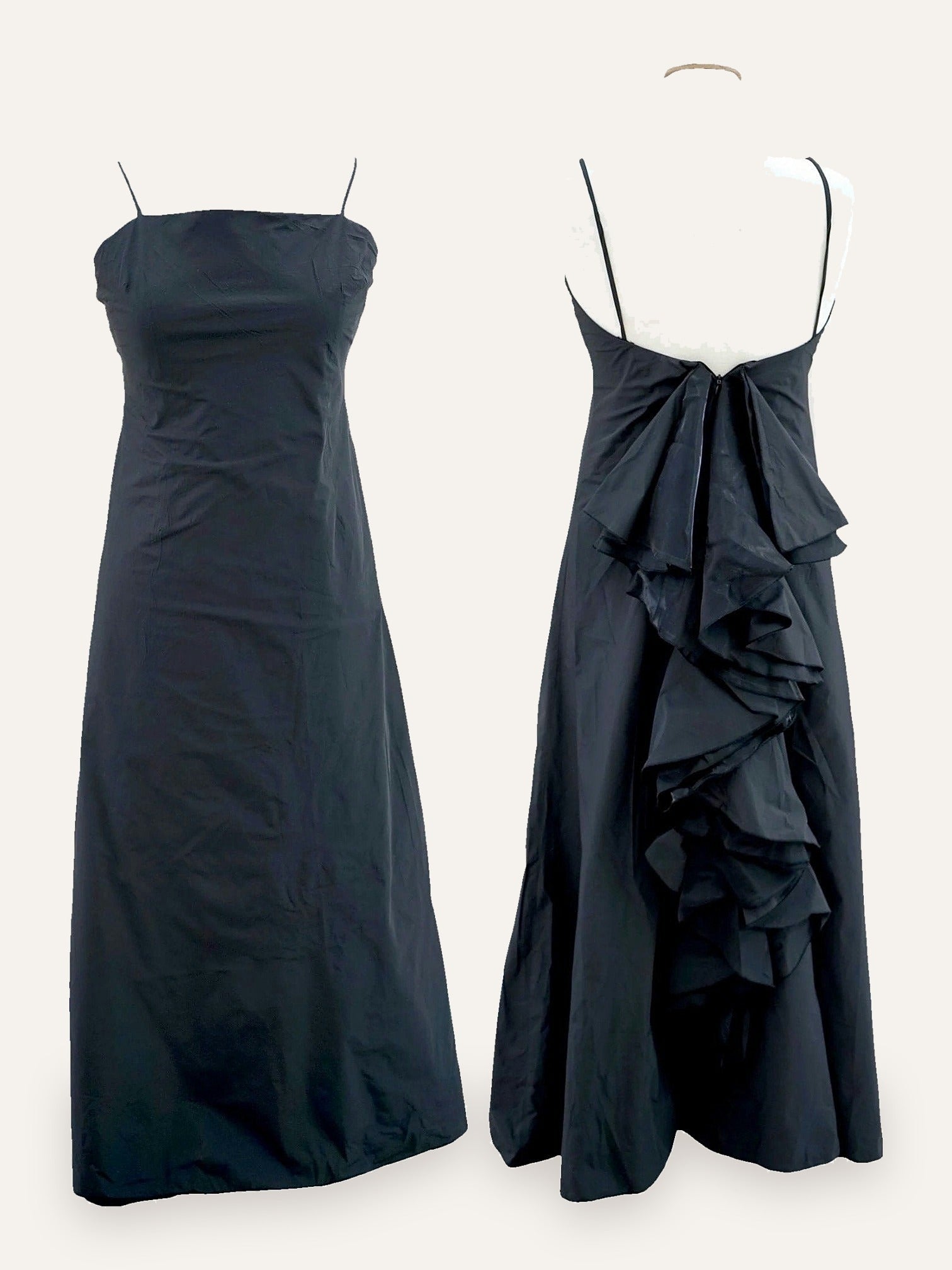 Taffeta Evening Gown Open Back Ruffle Cascade Vintage