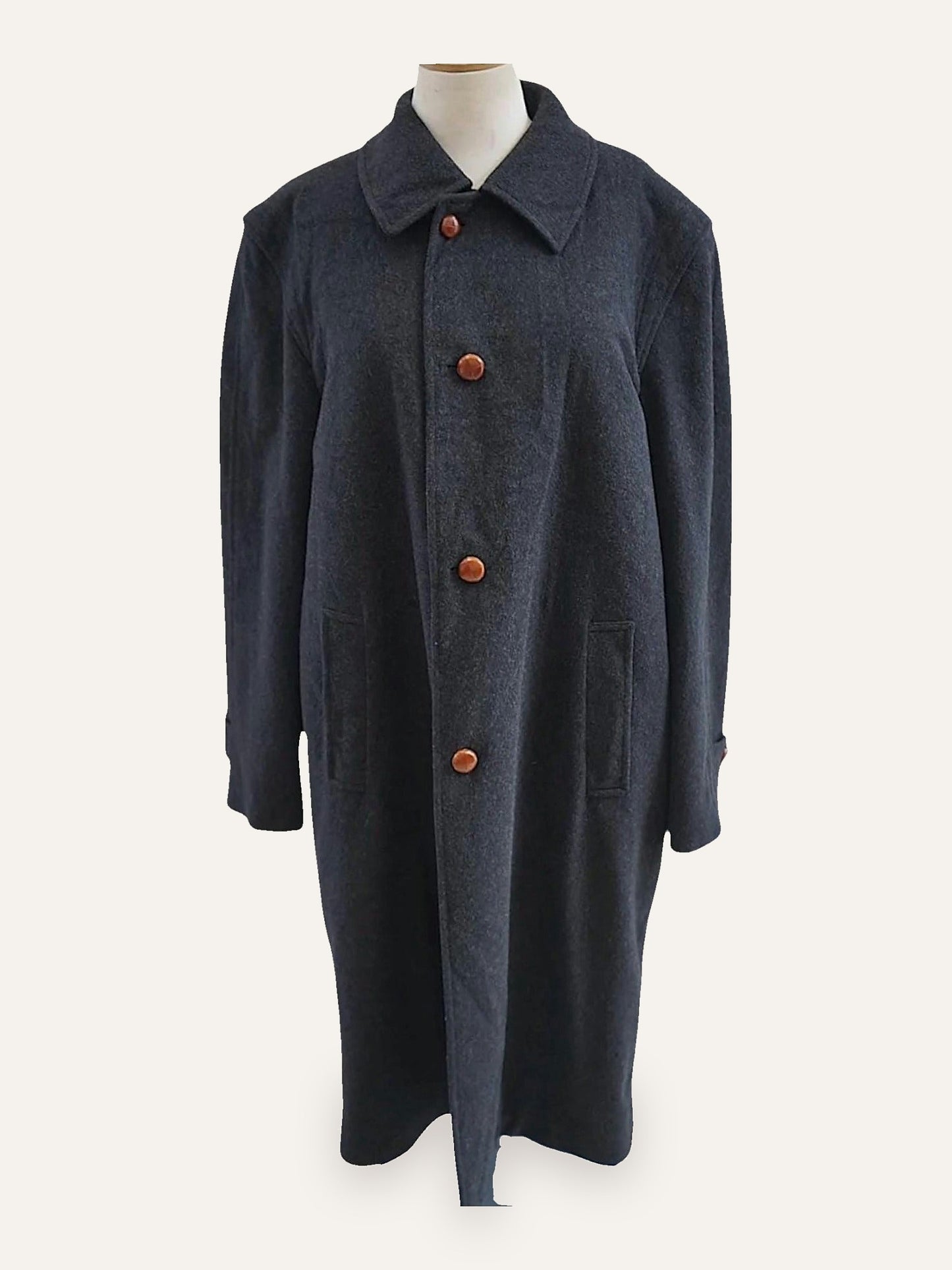 Luciano Benetti Wool Overcoat with Cognac Leather Buttons