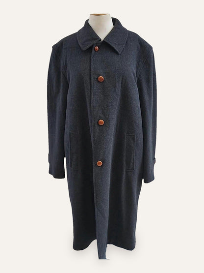 Luciano Benetti Wool Overcoat with Cognac Leather Buttons