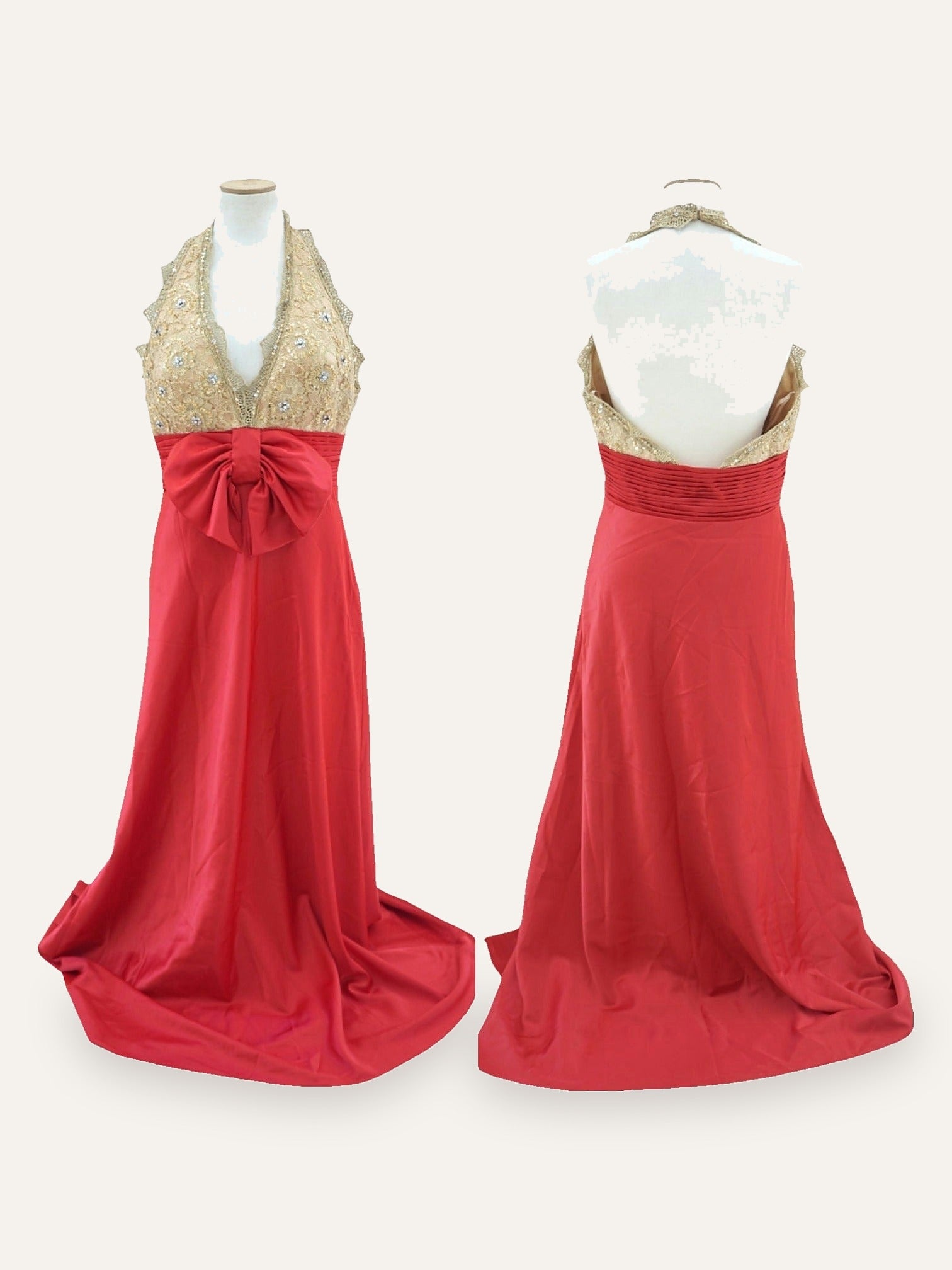 Vittorio Italia Satin Evening Gown Gold Beaded Bodice