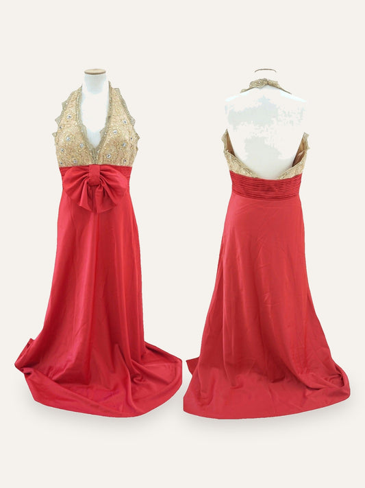 Vittorio Italia Satin Evening Gown Gold Beaded Bodice