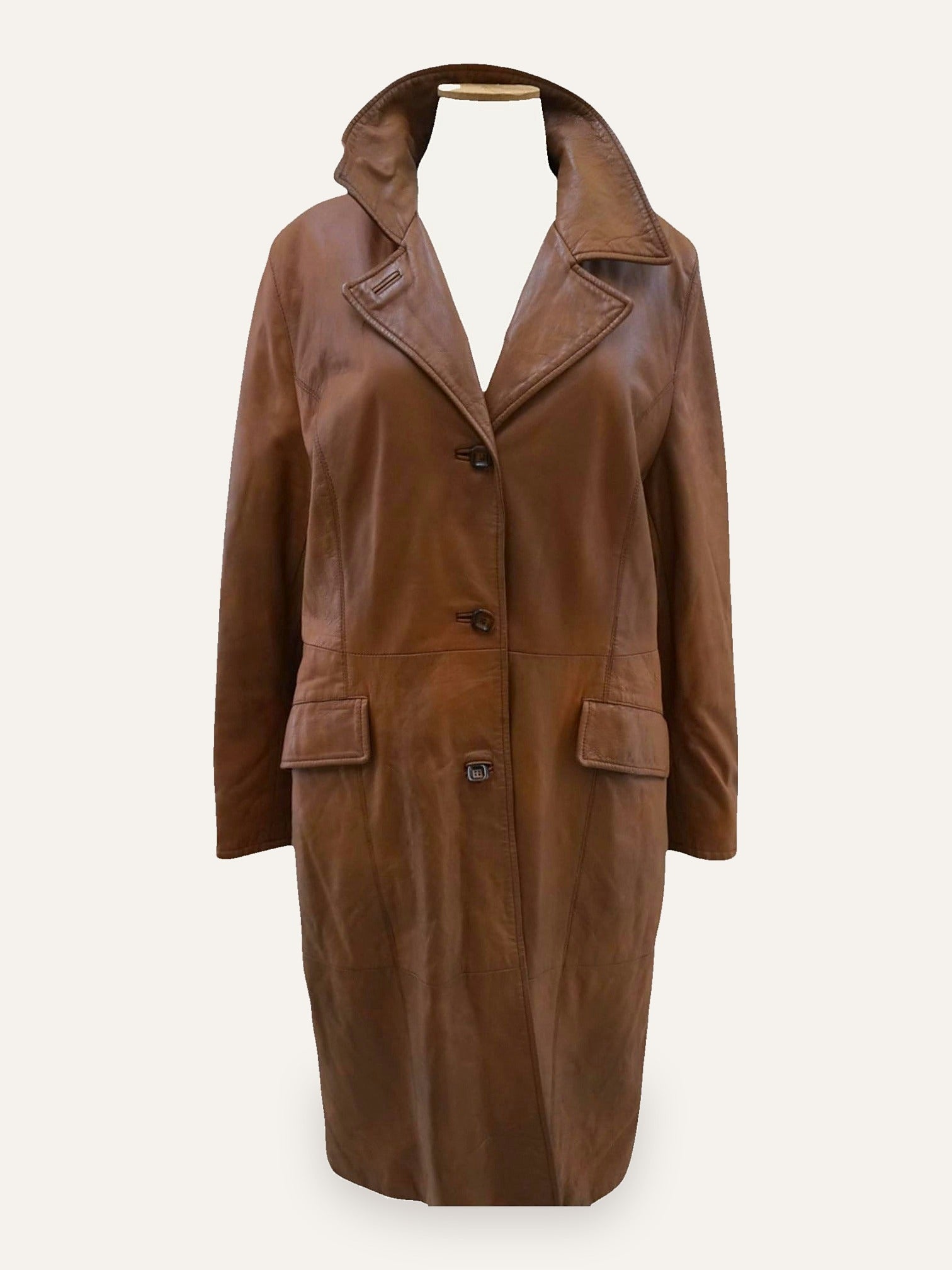 Vera Pella Leather Coat in Cognac