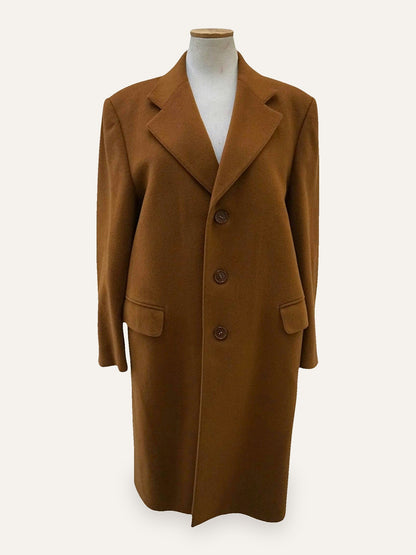 Wool Single-Breasted Peak-Lapel Coat in Cognac