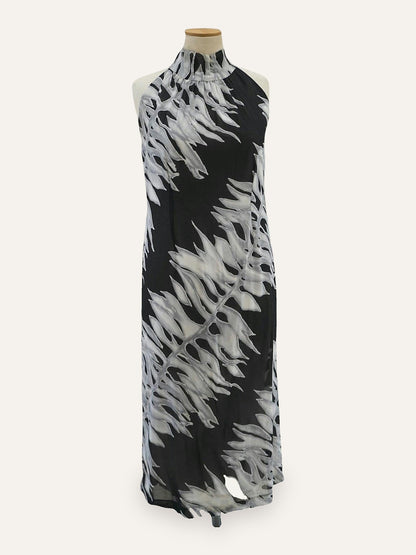 Bespoke Monstera Print Halter Neck Dress