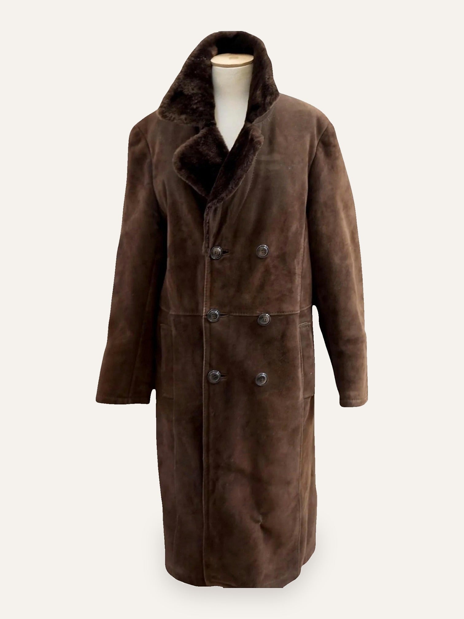 Sheepskin Double-Breasted Maxi Coat in Espresso