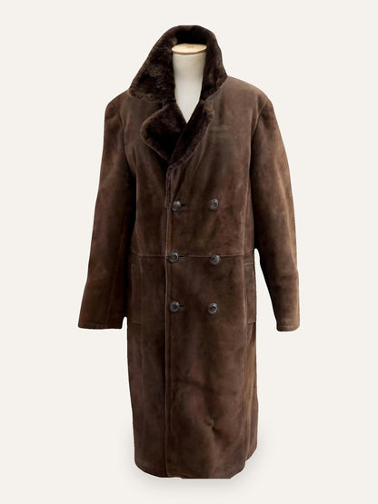 Sheepskin Double-Breasted Maxi Coat in Espresso