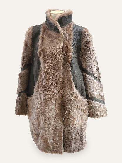 Long Hair Fur & Leather Patchwork Coat