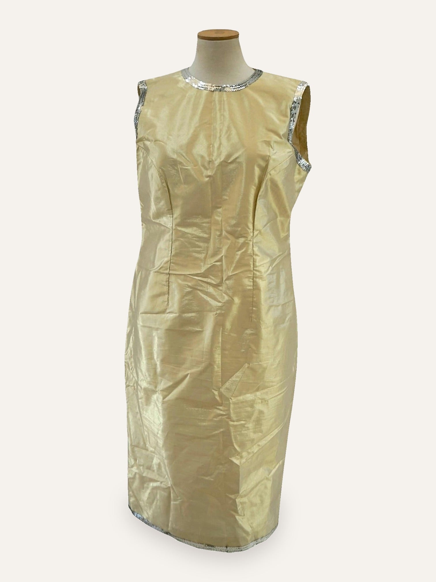 Bespoke Iridescent Taffeta Sheath Dress Silver Sequin Trim