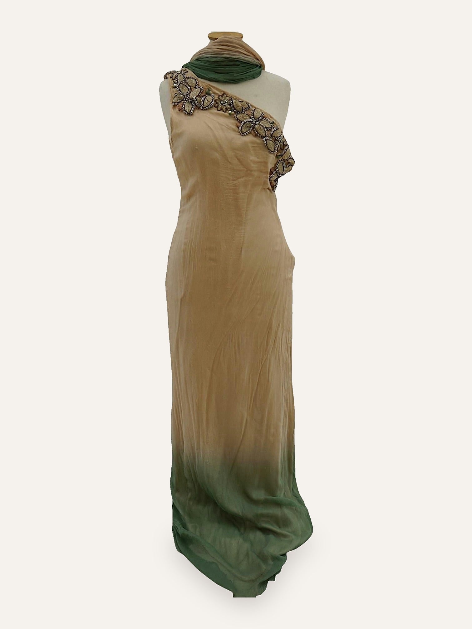 Guy Laroche Ombré Jewelled One-Shoulder Gown