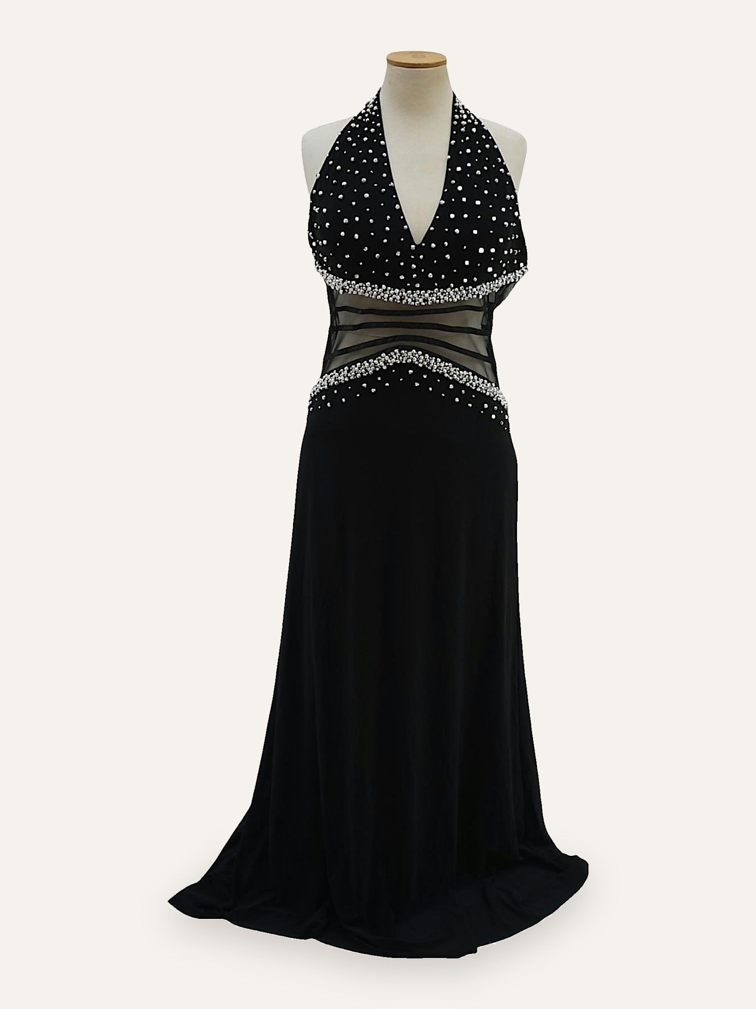 Crystal Scatter Halter Gown with Illusion Waist