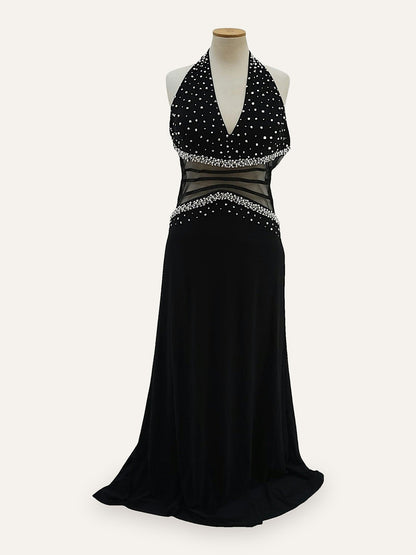 Crystal Scatter Halter Gown with Illusion Waist