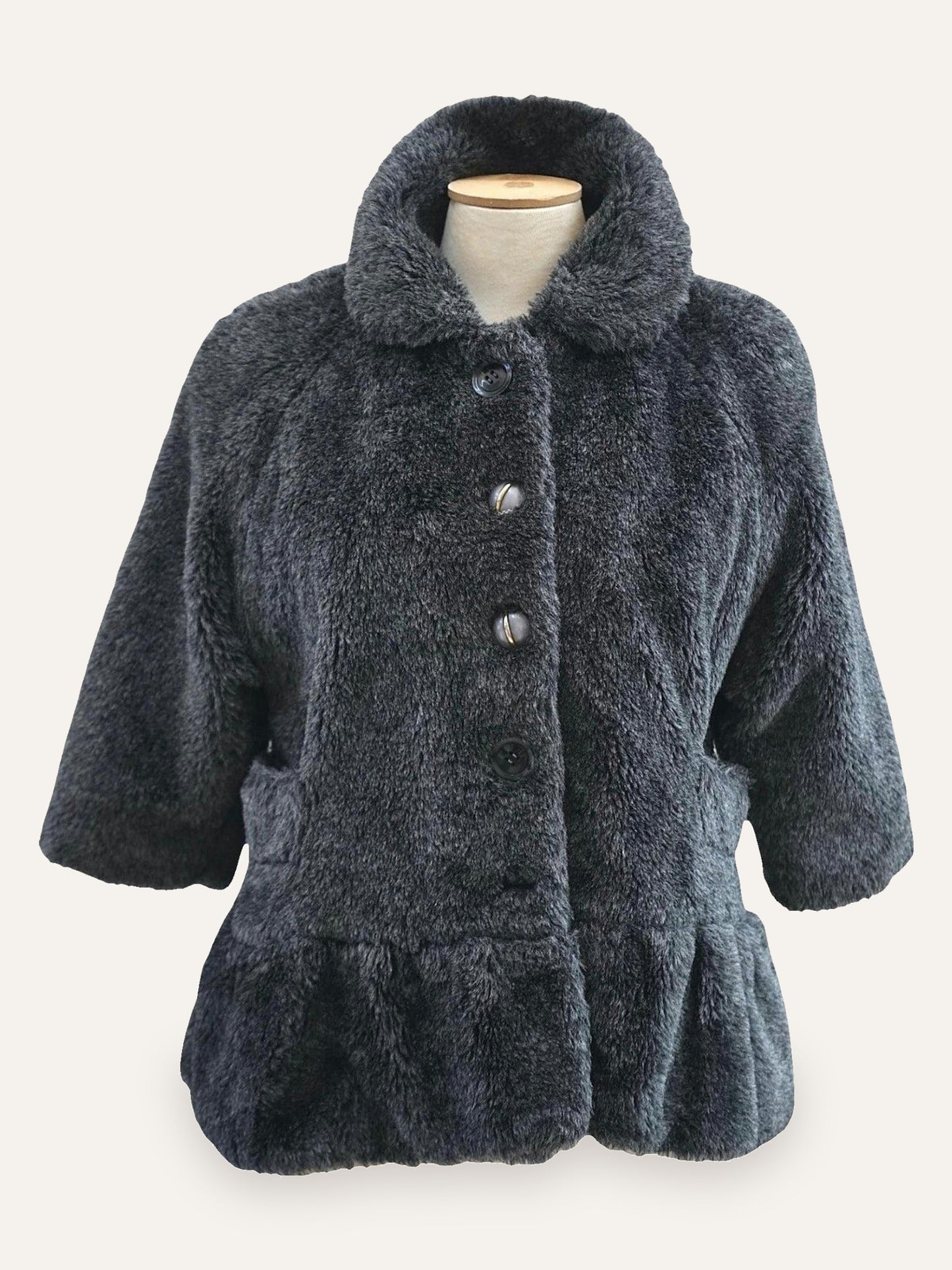Faux Fur Drop-Waist Coat Three-Quarter Sleeve