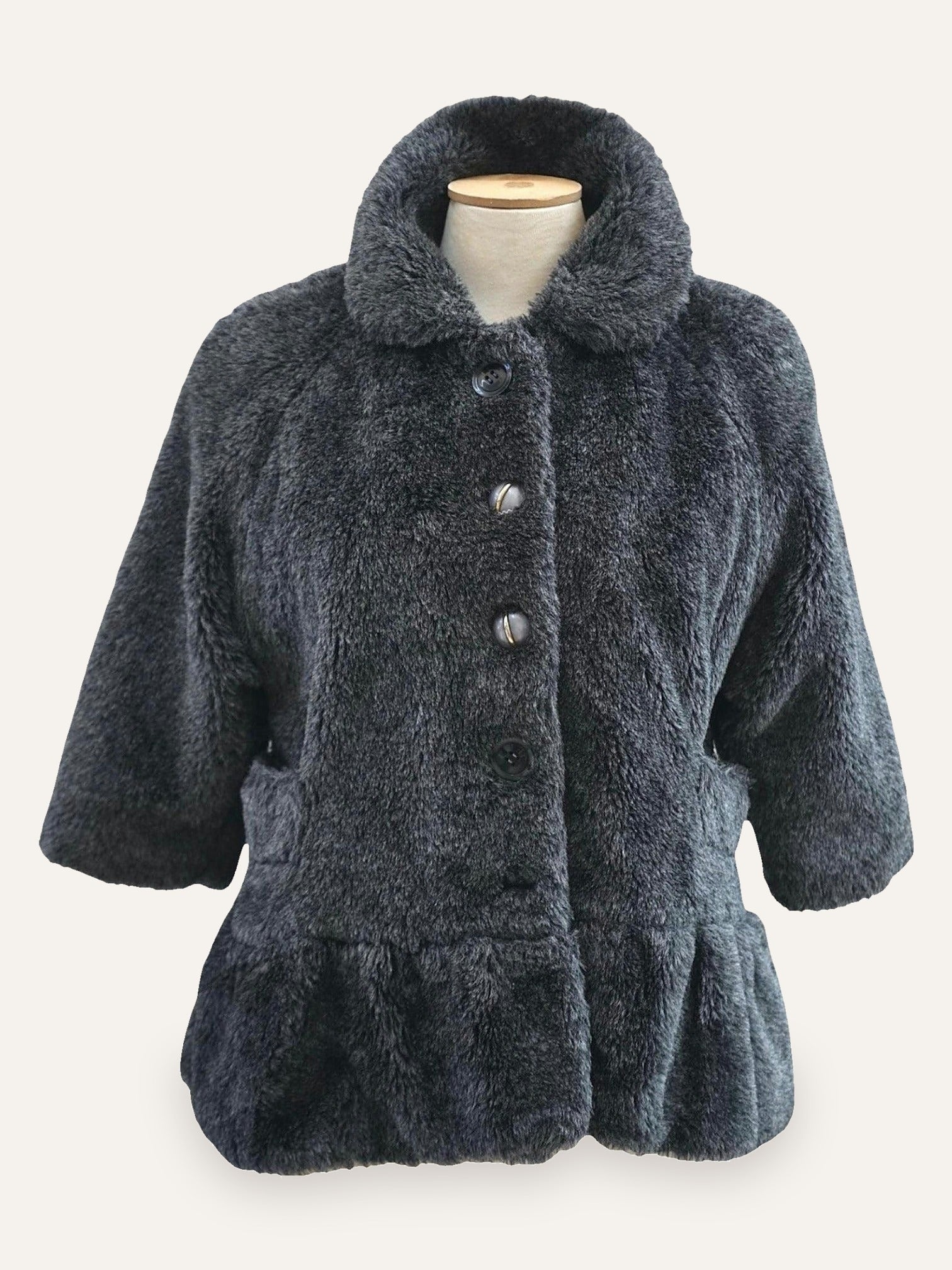 Faux Fur Drop-Waist Coat Three-Quarter Sleeve