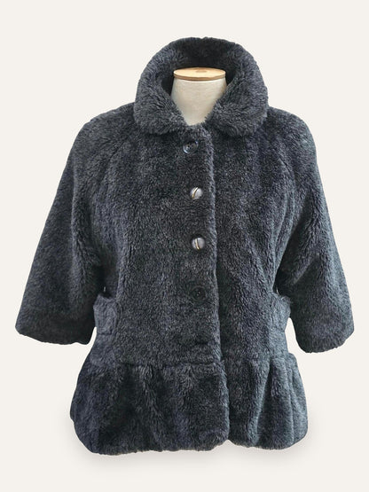 Faux Fur Drop-Waist Coat Three-Quarter Sleeve
