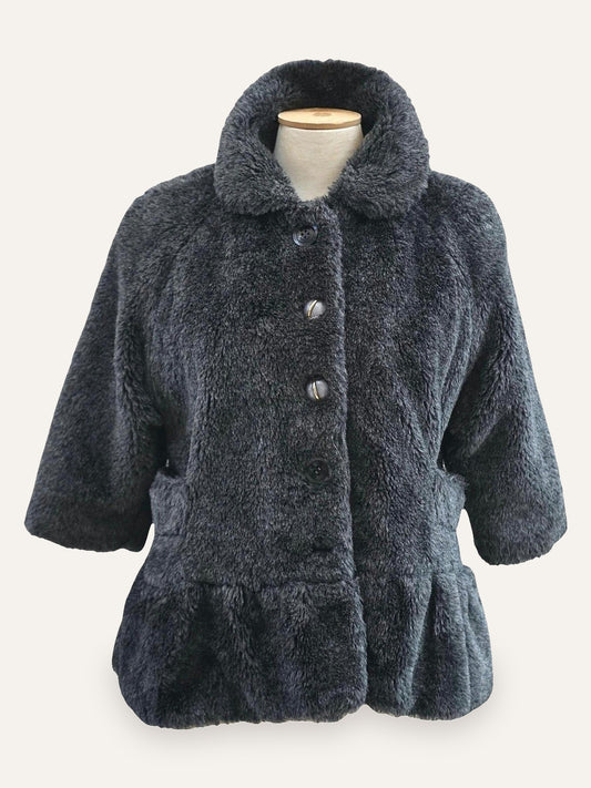 Faux Fur Drop-Waist Coat Three-Quarter Sleeve