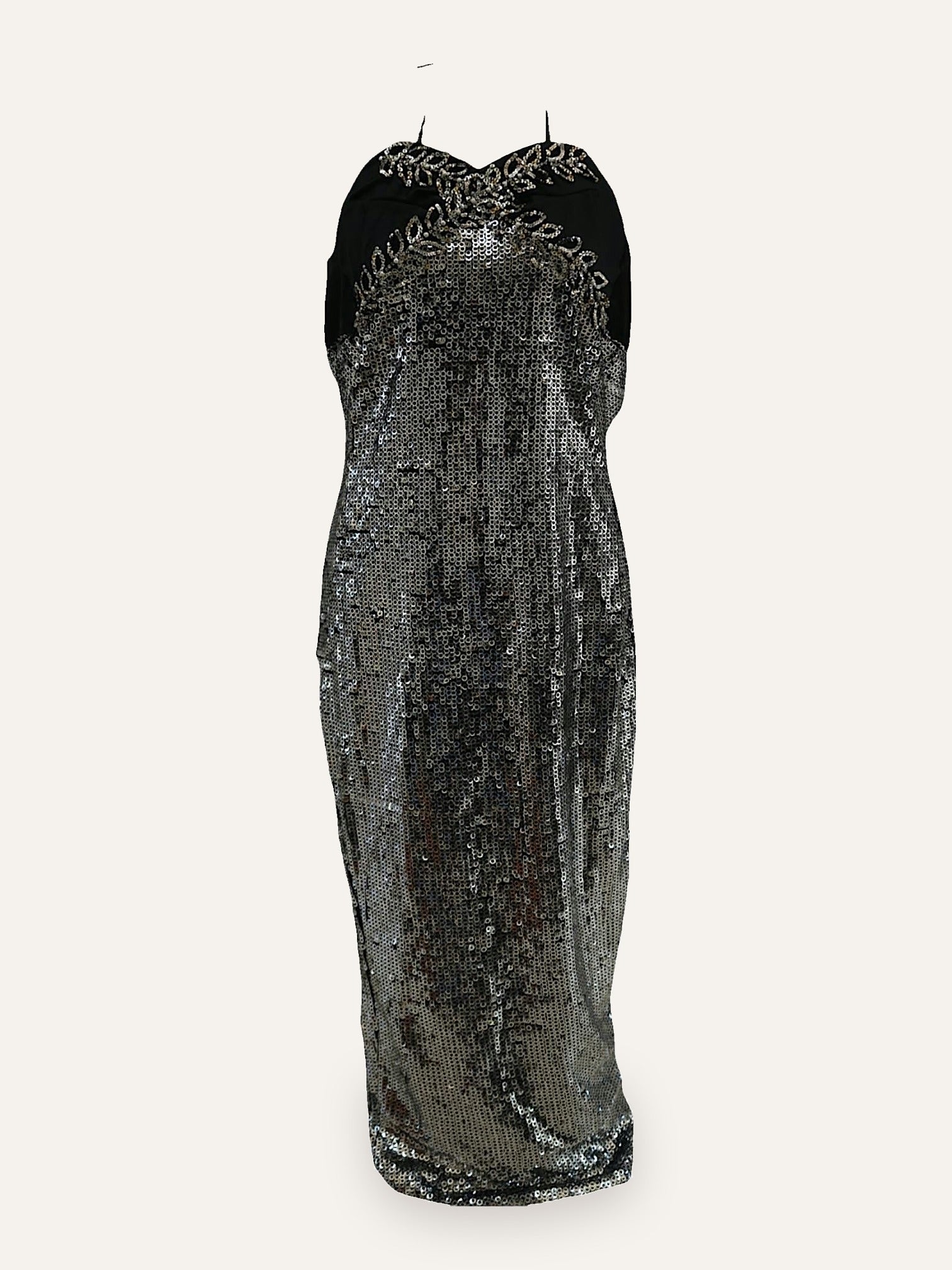 Sequin Column Gown with Beaded Laurel Halter