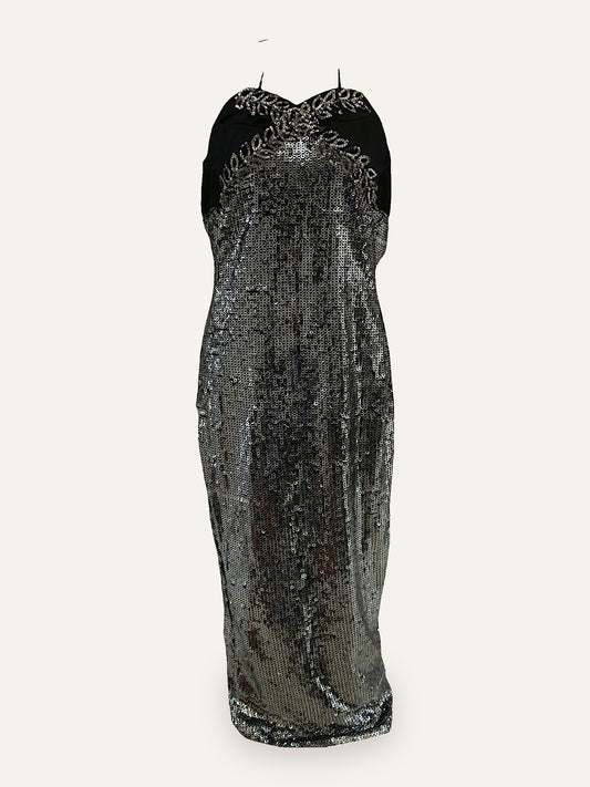 Sequin Column Gown with Beaded Laurel Halter