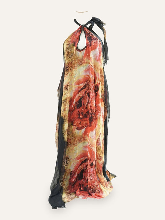 Dolce Domenica Flame Print Halterneck Gown