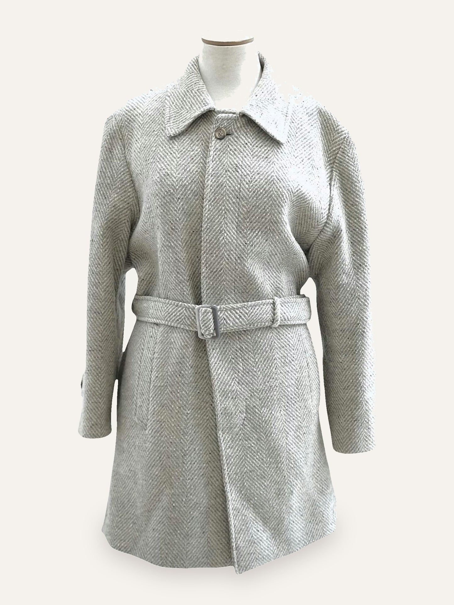 Speckled Herringbone Pure Wool Wrap Coat