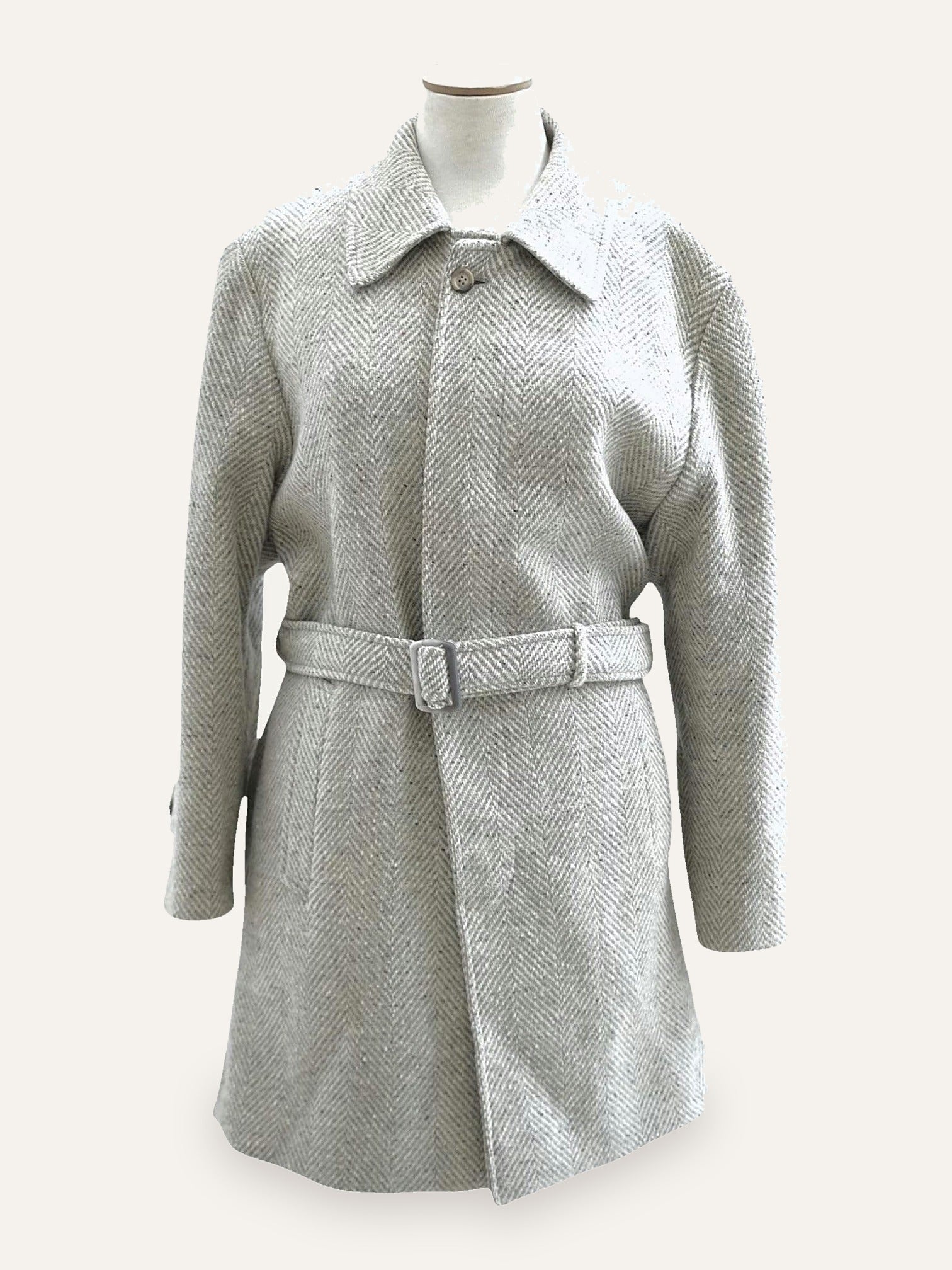Speckled Herringbone Pure Wool Wrap Coat
